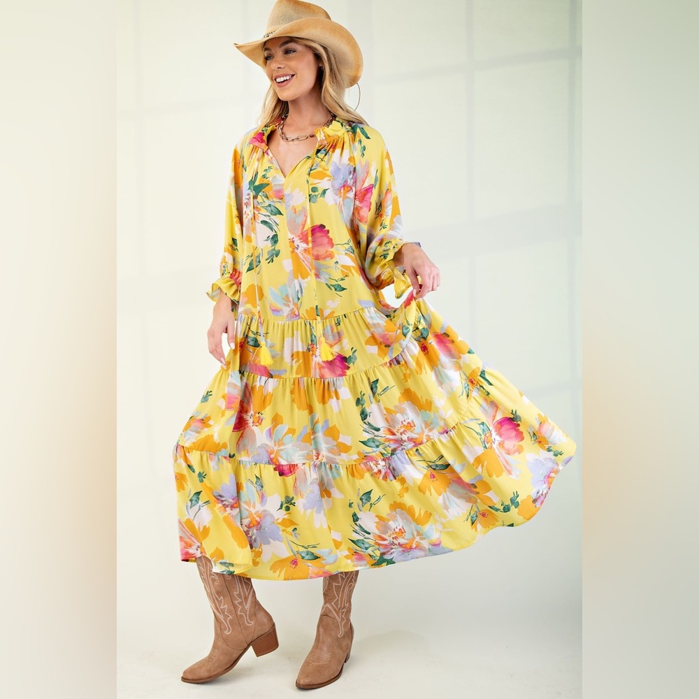 Easel PRINTED BLINK TIERED MAXI DRESS NWT